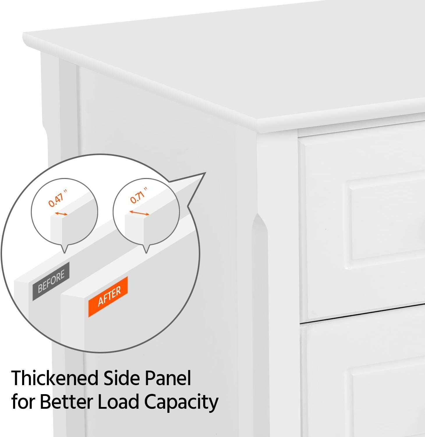YAHEETECH White Wood Nightstand 3 Drawers Bedside Table Cabinet with Solid Wood Legs Bedroom Furniture: Furniture & Decor
