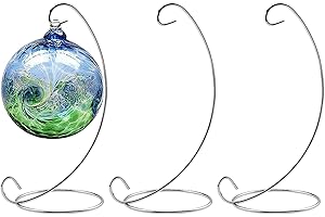 Abom 3 Pack 8in Ornament Display Stand, Air Plant Holder, Terrariums Hanger, Silver Iron Hanging Hook for Christmas Halloween Decoration, Glass Crystal Witch Ball, Home Wedding, Party Decor (3pcs)