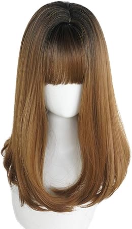 Amazon Co Jp Fengkuo かつら女性の前髪バックル長いストレートの髪ナシ花ファッションナチュラルリアルな黒の長い髪のかつら フルウィッグ Color Black Gradient Candy Brown ビューティー