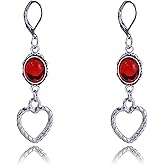 Gothic Earrings for Women Red Black Crystal Heart Hand Silver Halloween Dangle Drop Earring Goth Punk Retro Renaissance Jewelry