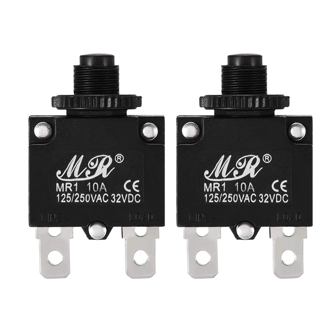 Sourcingmap 2Pcs Thermal Overload Protector AC 125/250V 10A Push Button Reset Circuit Breaker