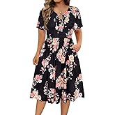 RITERA Plus Size Dresses for Curvy Women Short Sleeve V-Neck Summer Dress Floral/Solid Midi Sundress with Pockets XL-5XL