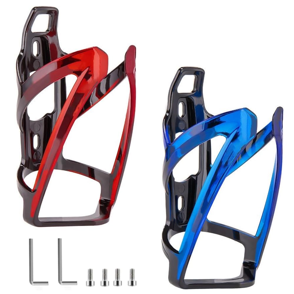 2 Pcs Bike Bottle Holder, Bike Bottle Cage, Lightweight & Durable Bicycle Accessories for Mountain Road Bikes (Red/Bule)