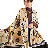 First Choose Women's Blanket Chunky, Pashmina Shawls Wraps Oversized Winter & Fall Warm Scarfs Soft Cashmere Feel for Women (Yellow-Navy)