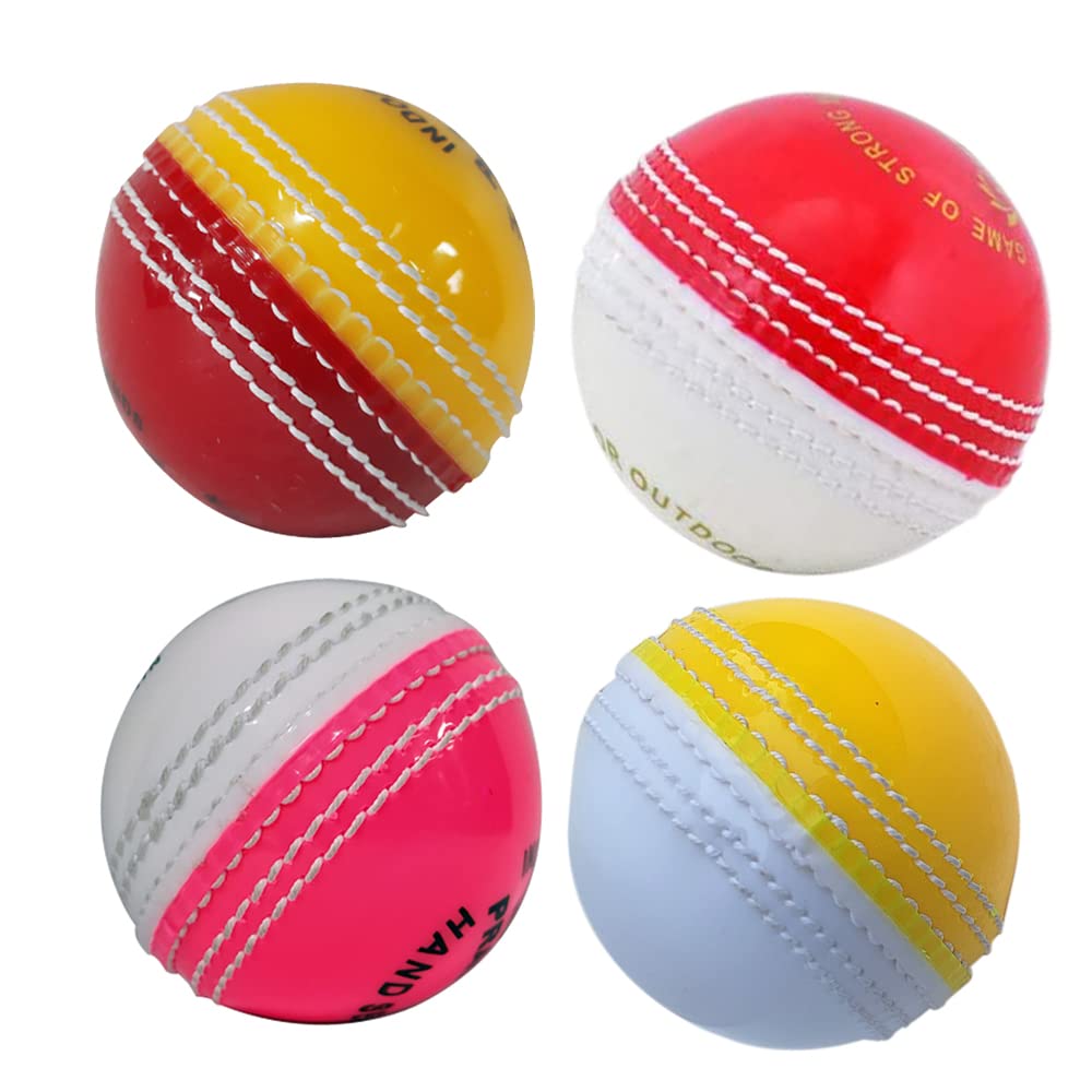Kosma Set of 4 Cricket Coaching Balls | Soft Rubber Cricket Incredible Ball | Practice & Training Cricket Ball | Red/White, Pink/white, Yellow/White, Red/Yellow colour