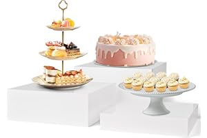 ACTIER 10" 11" 12" - Set of 3 Food Risers, Food Display, Catering Supplies Buffet Display, Buffet Risers, Wedding Cake Stand, Desert Table Display Set, Serving Platter, Tiered Tray Stand with Stackable Nesting Design - Large (10", 11", 12")