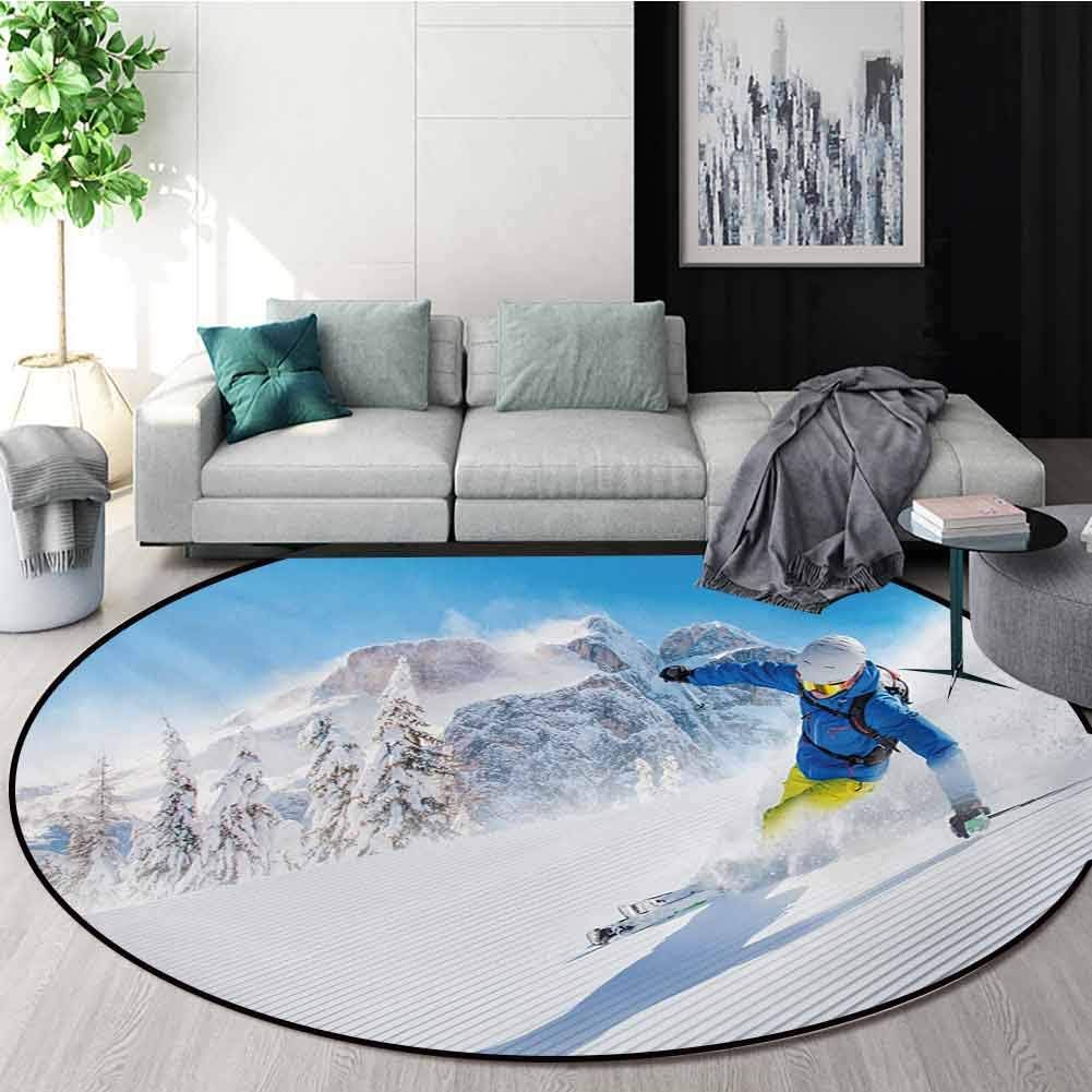 RUGSMAT Winter Traditional Round Area Rug Design,Skier