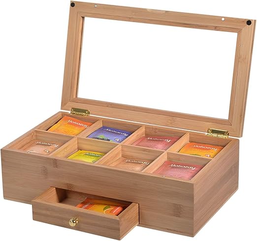 Amazon.de: Volenx Teebox aus Bambus, Teekiste mit 8 Fächern und kleiner