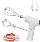 Electric Hand Whisk, USB Rechargeable, Wireless Portable Egg Beater with 2 Detachable Whisks with 3 Speed Modes for Eggs/Milkshake Cream/Butter/Baby Food, Fit for Kitchen/Camping/Gifts (White)