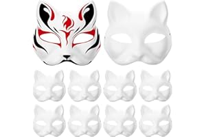 Toddmomy White Paper Cat Mask to Paint, 10pcs Unpainted Animal Masquerade Mask for Halloween Christmas Costume