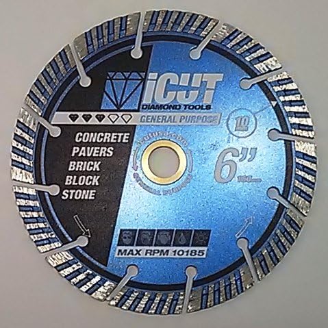 iCut Supreme Turbo Diamond Blade 10mm High Segment All Purpose for Concrete Block Brick Pavers (6 Inch)