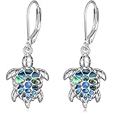 VONALA Sea Turtle Earrings for Women 925 Sterling Silver Abalone Shell Sea Turtle Drop Dangle Earring Leverback Ocean Animal Jewelry Gifts for Her