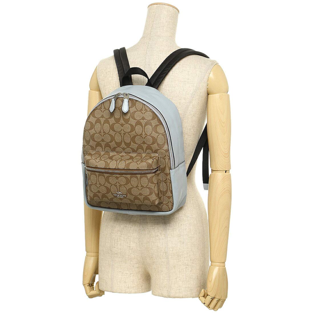 NWT COACH Signature Canvas Medium Charlie Backpack KHAKI PALE BLUE