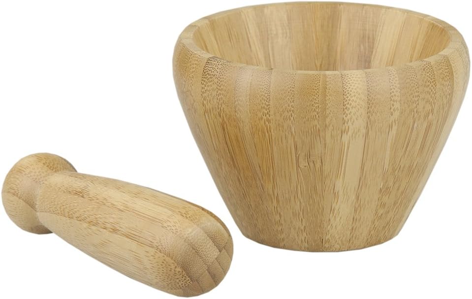 Home Basics Mortar and Pestle Bamboo: Mortar And Pestle Wood: Kitchen & Dining