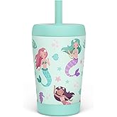 Kid Insulated Stainless Steel Tumbler with Silicone Straw, 12oz Sippy Cup for Kids (Magical Mermaids)