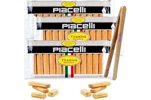 PIACELLI Light & Airy Texture Ladyfingers - Authentic Italian Sponge Lady Fingers for Tiramisu – Traditionally Baked Ladyfinger Cookies Ideal for Tiramisu, Trifles and More with 1 Bamboo Kitchen Tong by OneGoodShop - 3 Pack (200g/7oz Each)