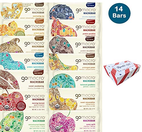 GoMacro Variety Organic Protein Bars – All Vegan Organic Protein & Snack Bars Combo (Pack of 14), Gluten Free, Non GMO, Comes in XpressGift Box