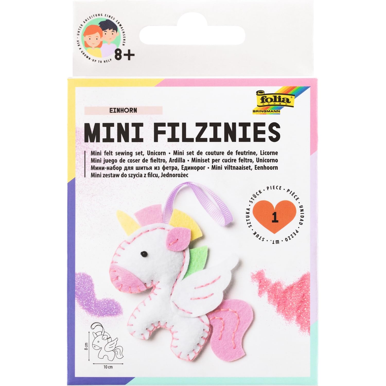 Folia 52910 Felt Sewing Set for Children's Mini Feltina Pegasus Pendant 15 Pieces Multi-Coloured