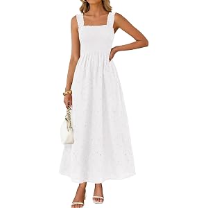 KIRUNDO Summer Lace Dress for Women Eyelet Maxi Sundress | Boho Sleeveless Cotton Flowy Long Dresses, Wedding Guest, Beach Va