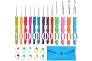 Lewhoo Ergonomic Crochet Hooks Set with Case, 13 Size Crochet Hooks for Arthritic Hands 2.0mm -10.0mm (B-N)