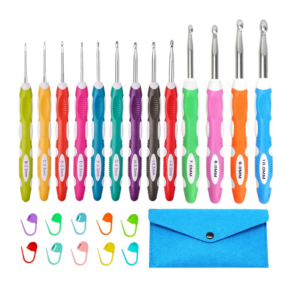Photo 1 of Lewhoo Ergonomic Crochet Hooks Set with Case, 13 Size Crochet Hooks for Arthritic Hands 2.0mm -10.0mm (B-N)