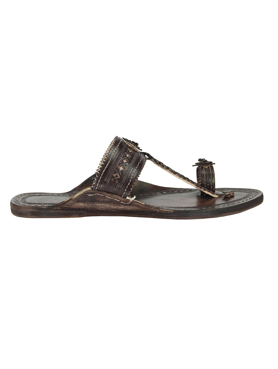ekolhapuri punching design dark brown authentic handmade genuine leather kolhapuri women sandal