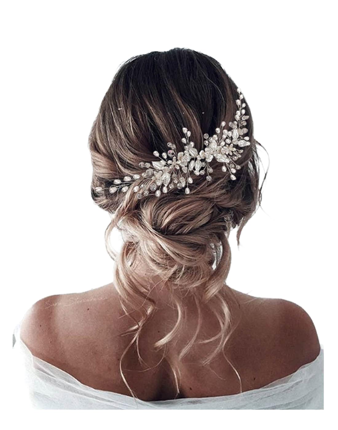 Unicra Bridal Wedding Hair Vine Pearl Hair Accessories Silver Flower Headpiece for Women and Brides (Silver)