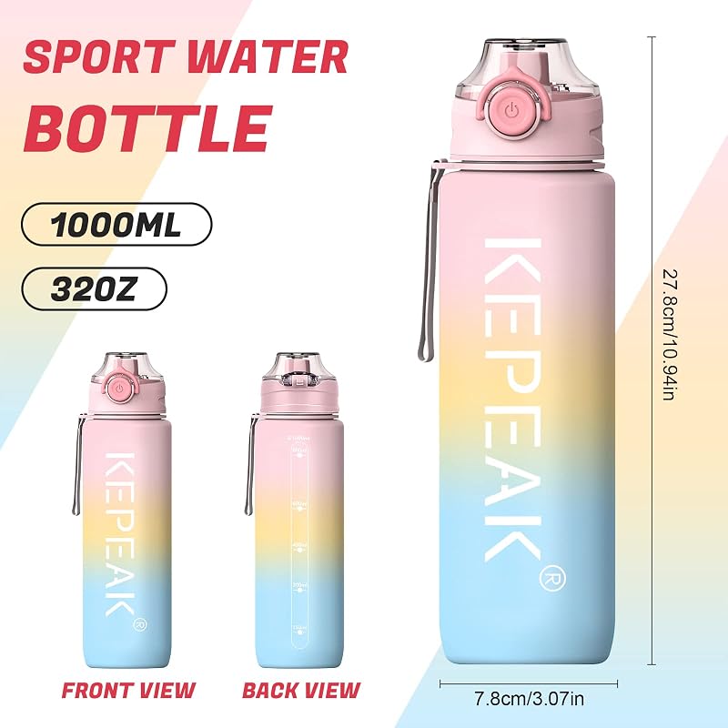 Botella Agua, Botella Agua Gimnasio 1L con Colador, Botella Bicicleta sin BPA Reutilizable Sello de Silicona, Botella de Agua Deportiva Duradero para Oficina, Escuela, Exterior