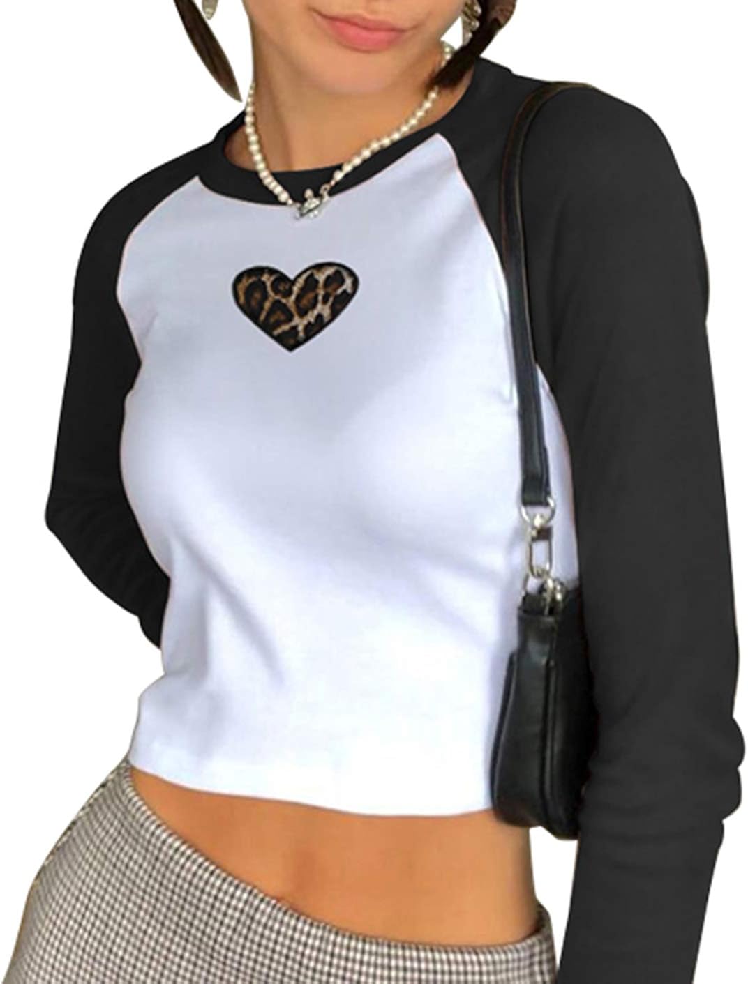 Fashion Y2k l Ribbed Crop Shirts Trendy Women Patchwork Long Sleeve