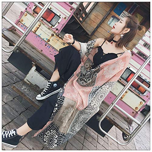 Fashion Women Scarf Joyous Large Soft Cozy Lightweight Sunscreen Shawl Wrap Scarf Pashmina Seaside Travel Beach Towel (Pink and Grey)