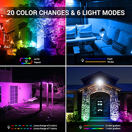 MustWin LED Flood Light Outdoor,50W RGB Color Changing Floodlight with Remote Control, IP 66 Waterproof, 20 Colors and DIY Colors 6 Modes for Landscape Garden Stage Lighting(2 Pack)
