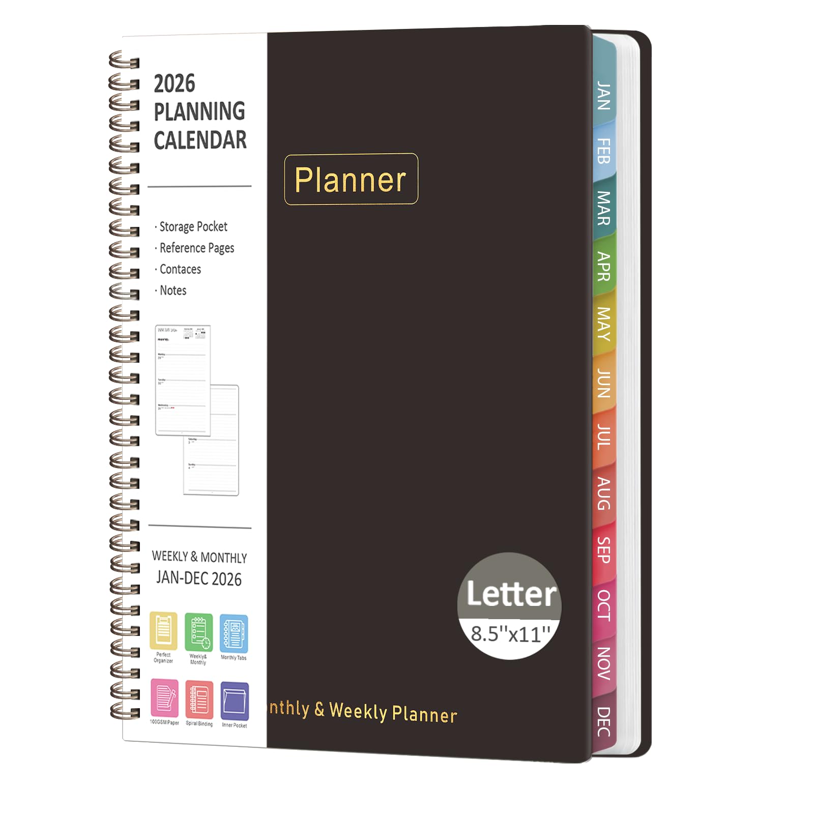 Photo 1 of 2026 Planner, 8.5" x 11" Weekly and Monthly Large Calendar Planner, Letter Size, Jan - Dec 2026, Hardcover Daily Agenda and Organizers for School Essentials & Office Supplies