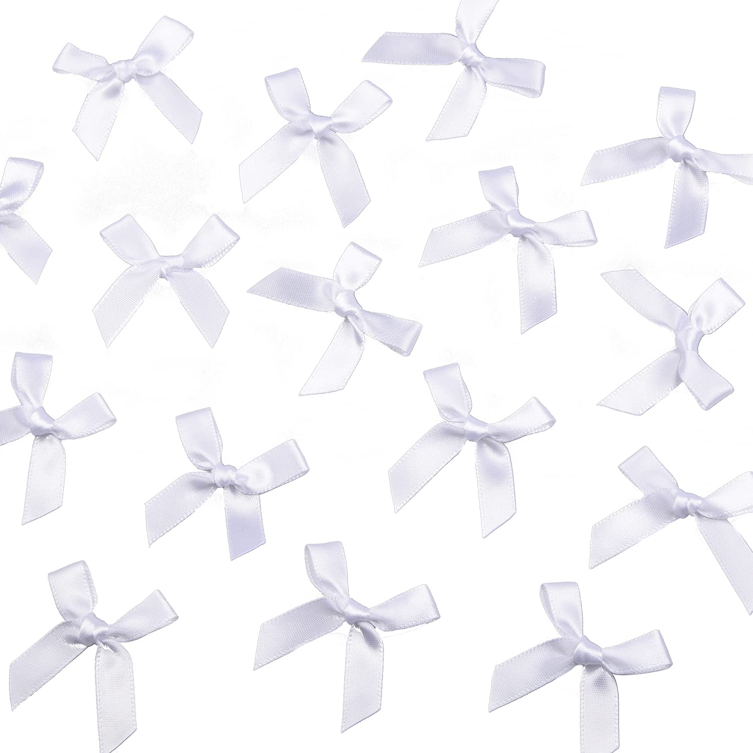 Berolle 100 PCS White Satin Ribbon Bows Mini Bows Double Sided Satin Bows for Sewing Craft DIY Clothing Decoration