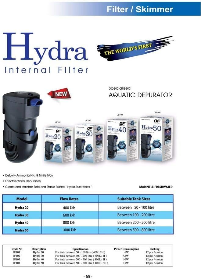 of OCEAN FREE Hydra 40 Internal Filter 200-500 L (50-125 Gallon) Aquarium