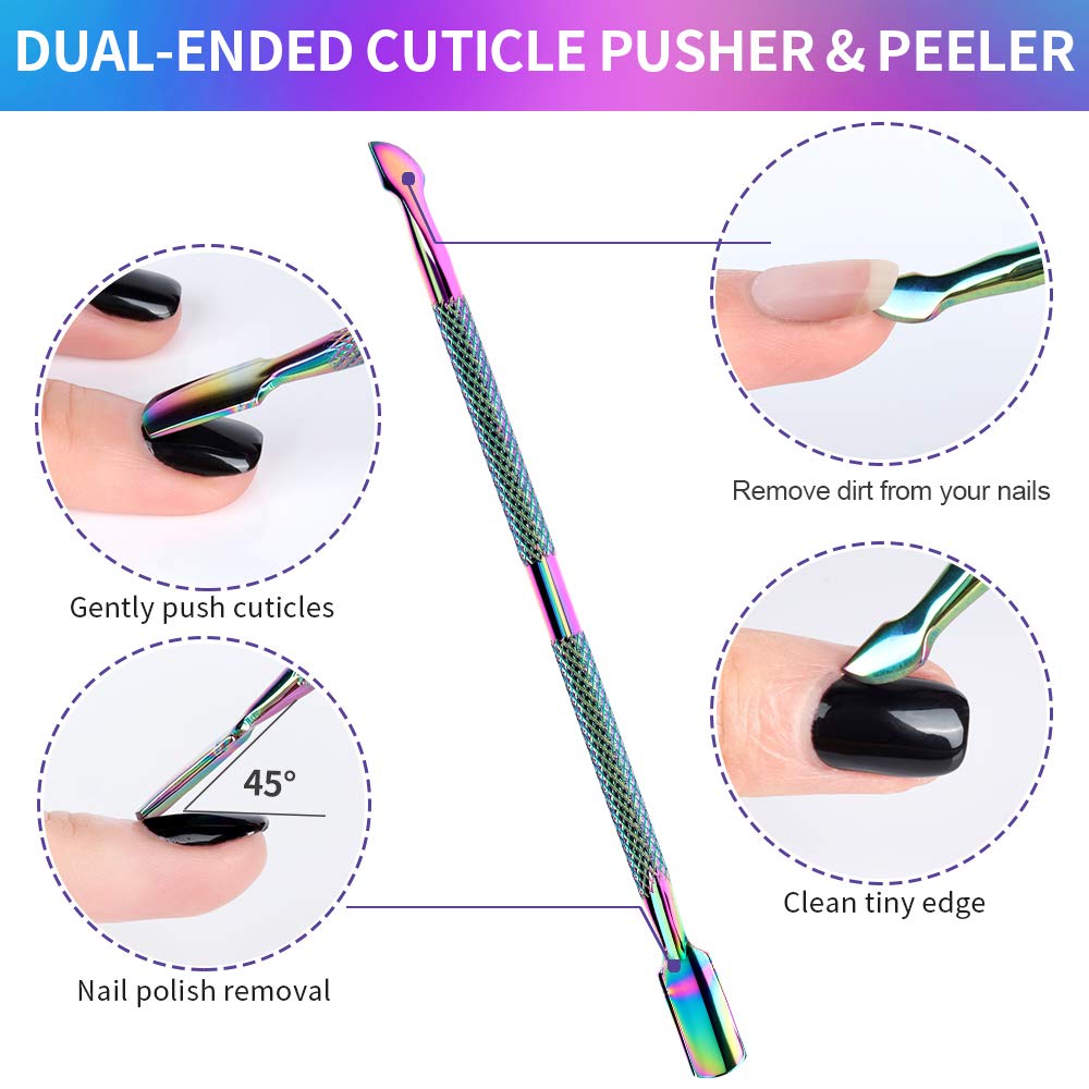 HNYYZL Manicure Tool-Cuticle Trimmer, Nail Dead Skin Pusher, Cuticle Peeler, Double-sided Nail File- Premium Manicure and Pedicure Nail Art Kit, Stainless Steel, for Fingernail Toenail(Chameleon) : Beauty