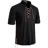 JEMITOP Men's Pure Cotton Retro Lace Up Shirts for Renaissance Pirate Medieval Viking