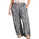 TIYOMI Plus Size Pants for Womens Wide Leg Pants Casual Loose Adjustable Elastic Waist Summer Sweatpants with Pockets XL-5XL