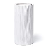 D'vine Dev 12 Inch Cylinder Vase, White Waterfall Textured Ceramic Flower Vase for Home Décor, VS-WF-B-3