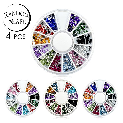 4 Wheels Nail Art Rhinestones Sticker, Glitter Nails Tips Design UV Gel Acrylic Nail Decoration Nail Decal Supplies, Color Rhinestone Nail Crafts Nail Accessories for DIY Nail Art(Random Type)