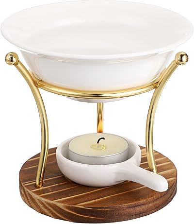 BSTKEY Metal Wooden Wax Melt Burner Essential Oil Diffuser Tealight Holder