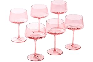 comfit Pink Premium Crystal Coupe Cocktail Glasses Set of 6-13 oz - Modern Art Deco Glasses for Pisco Sour, Espresso Martini,