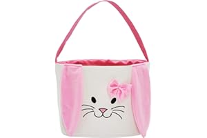 LO LORD LO Easter Bunny Baskets Easter Bag Bucket for Easter Egg Hunt Stuffers with Fluffy Ears for Kids (Pink)