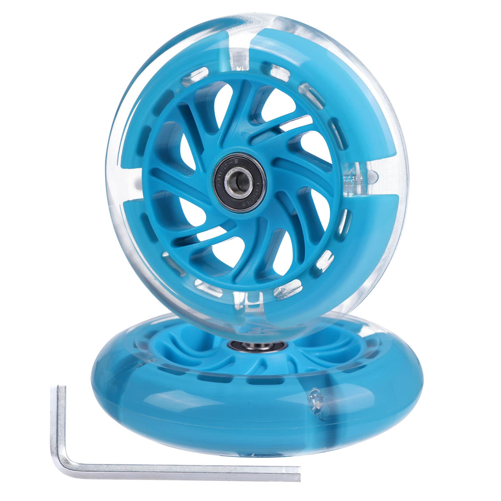 120mm Light Up Flashing Scooter Front Replacement Wheels w/Bearings for Kids 3-Wheeled Kick Scooters (Blue)