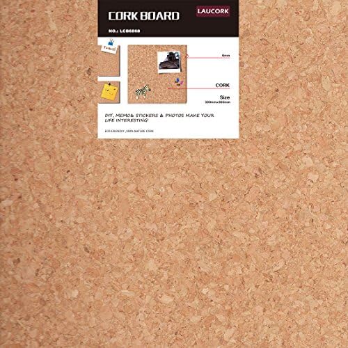 Laucork Cork Bulletin Board with Decorative Cork Veneer, Cork Tiles,30 X 30 X 0.6 CM (6)