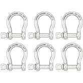 SHONAN 1/4" Small Bow Shackles, Marine Grade D Ring Shackle, 6 Pcs Stainless Steel Shackles Screw Shackles for Chain or Strap, 480 Lbs Capacity
