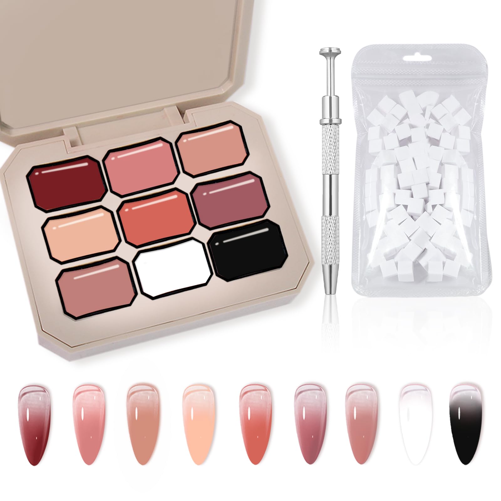 U-Shinein Gradient Painting Gel, 9 Colors Ombre Gel Nail Polish with 100Pcs Nail Sponges & 4 Claws Metal Grabber, Sponging Gel Nail Polish for Ombre Nails Aura Nails, French Manicure DIY Nail Art (01)