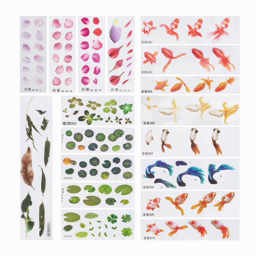 OLYCRAFT 18 Sheets 3D Goldfish Film Stickers Koi Pond Painting Sticker Decorative Goldfish Decal Gold Resin Stickers Filling Material for Resin Craft Art