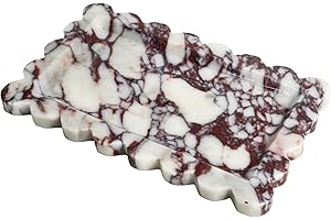 FUTURESTONE Natural 100% Marble Vanity Tray Luxury Scalloped Marble Storage Square Rectangle Tray for Home Decor Stone Tray for Bathroom Kitchen Candle Key (Rectangle-11.8 * 7.4-Calacatta Viola)