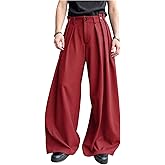 Verdusa Men's Baggy Wide Leg Dress Pants Pleated Loose Work Trousers with Pocket Streetwear