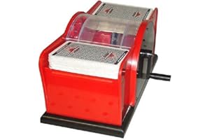 GOEASY0312 ESKONI Manual Card Shuffler; Hand Crank Shuffler for Standard Playing Cards, 2 Deck Capacity, Battery Free Model, Poker And Casino Game Accessory, Red